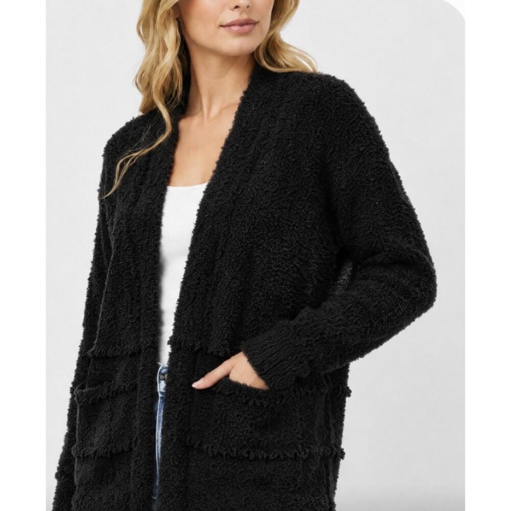 NWT BAREFOOT DREAMS BLACK COZYCHIC BOARDWALK CARDIGAN SWEATER Medium - Picture 3 of 8